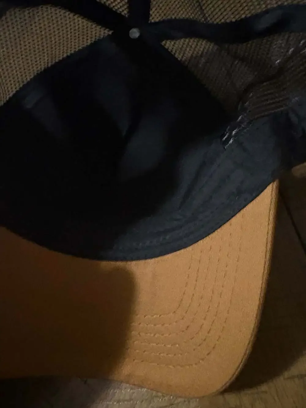 Tan and Black Mesh Trucker Hat with American Flag Print